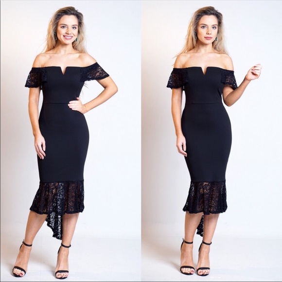 💥LAST👆size 6💥Black Lace Detail Asymmetric Dress - Picture 2 of 8